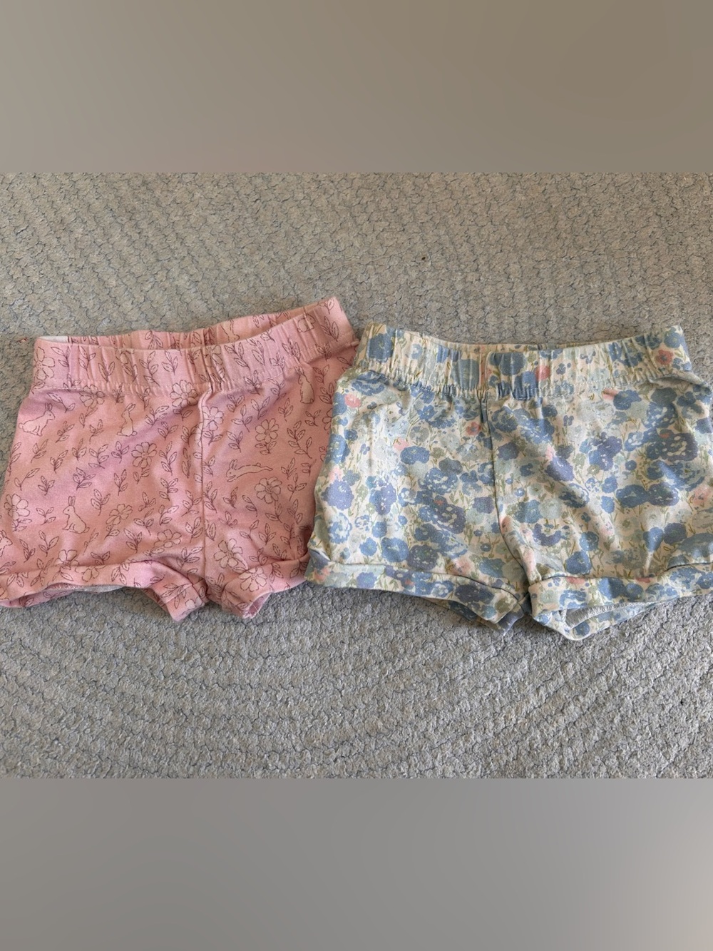 Sweet Honey size 18 months 2 pair of shorts, pink with bunnies, blue floral